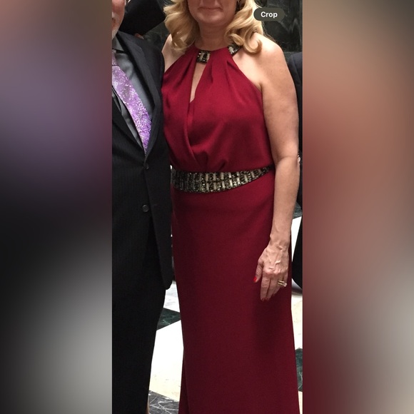 Carmen Marc Valvo Burgundy Belt with Metallic Accents